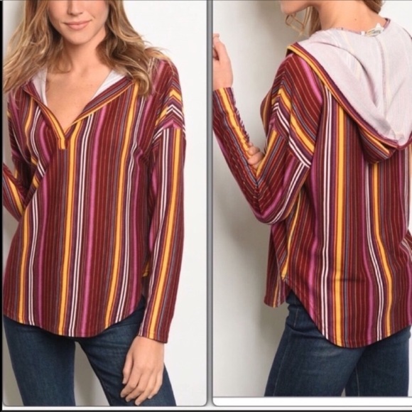 Wine Striped Multi Pullover Hoodie